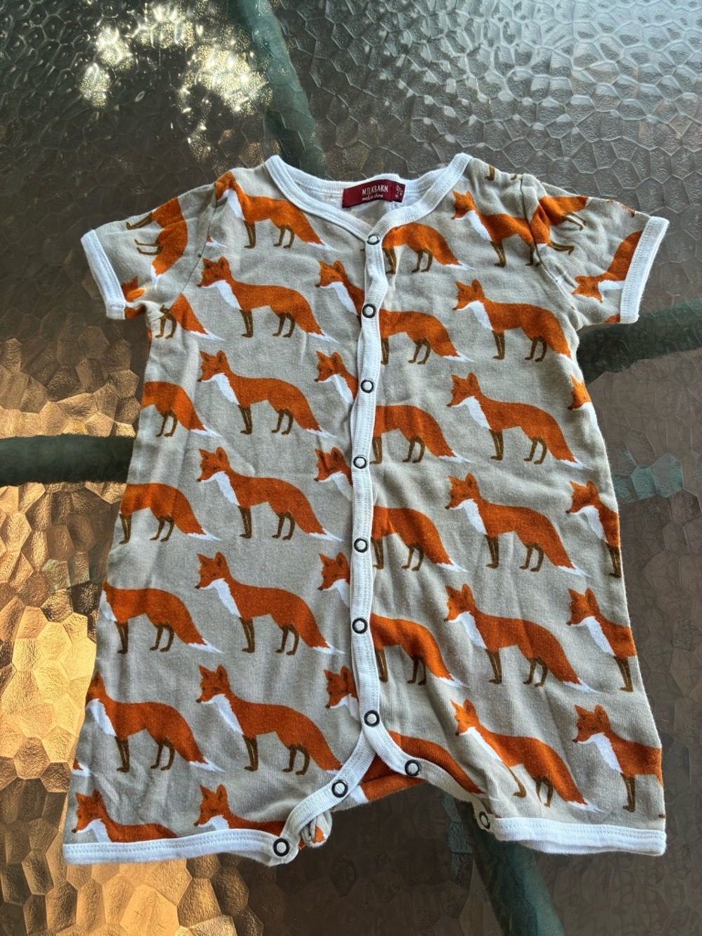 Milkbarn Orange Fox Print Short Sleeve Cotton One-Piece 6-12 months